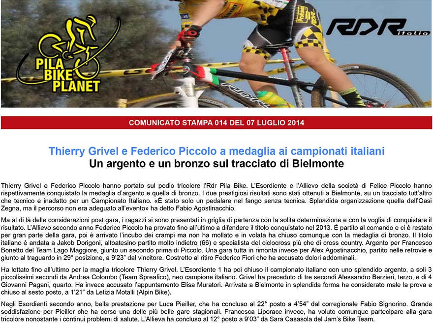 RDR Pila Bike  Thierry Grivel e Federico Piccolo a medaglia ai campionati italian